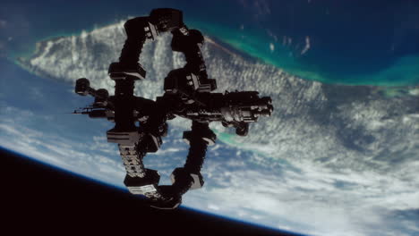 Raumstation-über-Der-Erde.-Bildelemente-Der-NASA